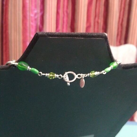 Ann Cichon Signed Green Cabochon Silver Tone Metal Green Beads Cottagecore - Picture 4 of 10